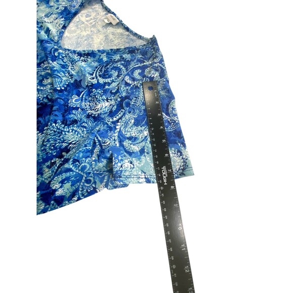 Avenue Top Tunic Plus Size 22/24 Blue White Paisley V-Neck Asymmetrical Hem Knit - Picture 8 of 8